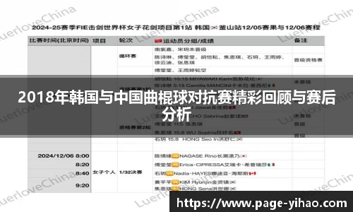 2018年韩国与中国曲棍球对抗赛精彩回顾与赛后分析